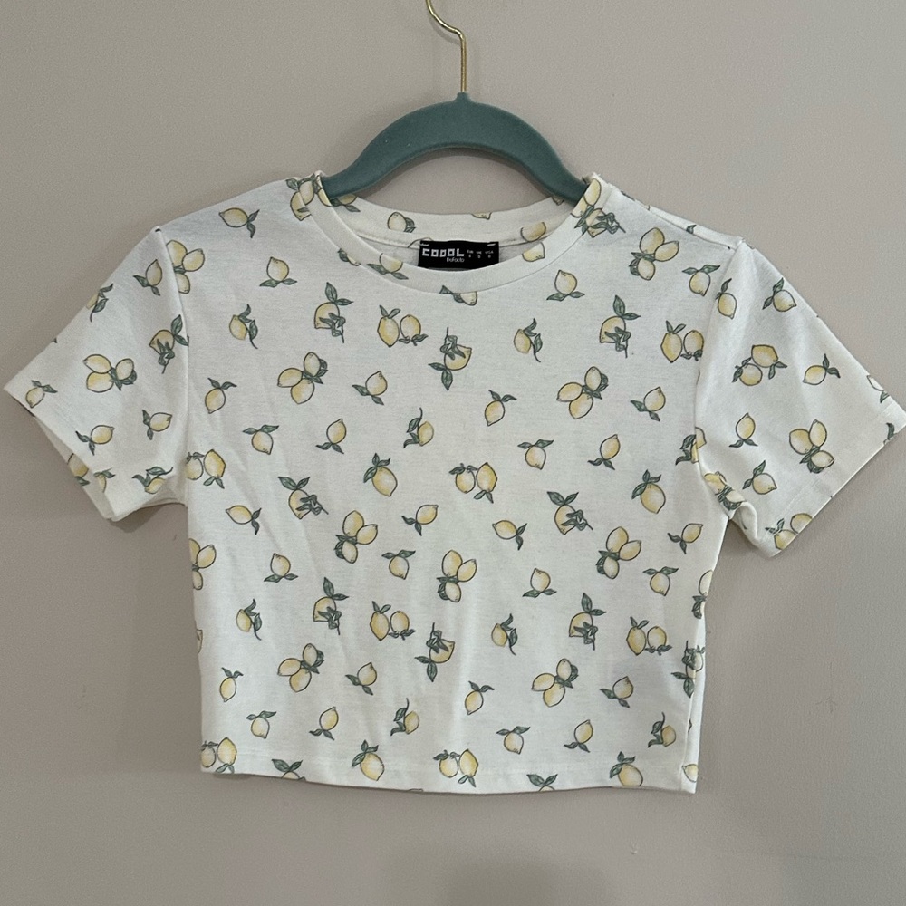 White and Yellow Crop Top with Crew Neck